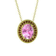 Esinti Oval Kolye - Pembe kuvars ve dumanlı kuvars 18 ayar altın kolye (40 cm altın rolo zincir) #1w9izfw
