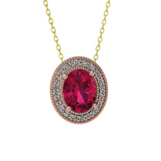 Rodolit garnet ve pırlanta 14 ayar rose altın kolye (0.264 karat, 40 cm altın rolo zincir)
