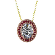 Esinti Oval Kolye - Swarovski ve kök yakut 18 ayar rose altın kolye (40 cm altın rolo zincir) #1wm3h09