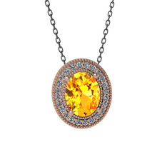 Esinti Oval Kolye - Sitrin ve swarovski 14 ayar rose altın kolye (40 cm gümüş rolo zincir) #1wphc33