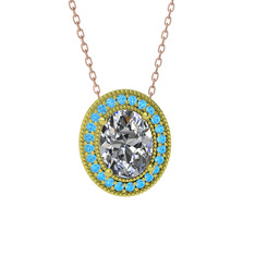 Swarovski ve akuamarin 18 ayar altın kolye (40 cm rose altın rolo zincir)