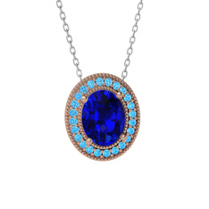 Esinti Oval Kolye - Lab safir ve akuamarin 18 ayar rose altın kolye (40 cm beyaz altın rolo zincir) #1x5p01c