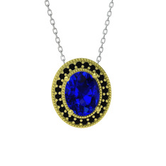 Esinti Oval Kolye - Lab safir ve siyah zirkon 18 ayar altın kolye (40 cm beyaz altın rolo zincir) #1xhoqpq