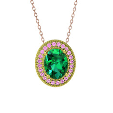 Esinti Oval Kolye - Yeşil kuvars ve pembe kuvars 8 ayar altın kolye (40 cm rose altın rolo zincir) #1xlrx9l