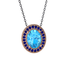 Esinti Oval Kolye - Akuamarin ve lab safir 8 ayar rose altın kolye (40 cm gümüş rolo zincir) #1xnjrfi