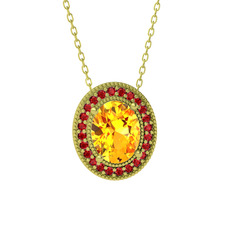 Sitrin ve garnet 8 ayar altın kolye (40 cm altın rolo zincir)