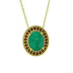 Esinti Oval Kolye - Kök zümrüt ve dumanlı kuvars 18 ayar altın kolye (40 cm altın rolo zincir) #1yan567