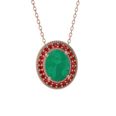 Esinti Oval Kolye - Kök zümrüt ve garnet 14 ayar rose altın kolye (40 cm gümüş rolo zincir) #1yofe50