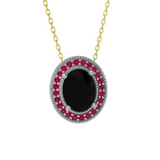 Siyah zirkon ve rodolit garnet 925 ayar gümüş kolye (40 cm gümüş rolo zincir)