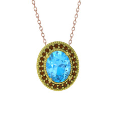 Esinti Oval Kolye - Akuamarin ve dumanlı kuvars 925 ayar altın kaplama gümüş kolye (40 cm gümüş rolo zincir) #1yzr6d