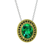 Esinti Oval Kolye - Yeşil kuvars ve peridot 14 ayar altın kolye (40 cm beyaz altın rolo zincir) #1z0dmih
