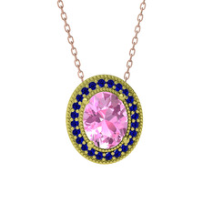 Esinti Oval Kolye - Pembe kuvars ve lab safir 18 ayar altın kolye (40 cm rose altın rolo zincir) #1z0wyk3