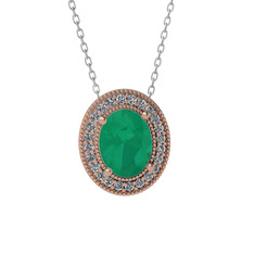 Esinti Oval Kolye - Kök zümrüt ve swarovski 14 ayar rose altın kolye (40 cm beyaz altın rolo zincir) #20mkk1