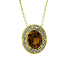Esinti Oval Kolye - Dumanlı kuvars ve swarovski 18 ayar altın kolye (40 cm altın rolo zincir) #2iwc46