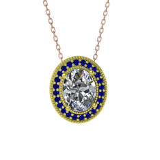 Esinti Oval Kolye - Beyaz zirkon ve lab safir 8 ayar altın kolye (40 cm rose altın rolo zincir) #2jlbmm