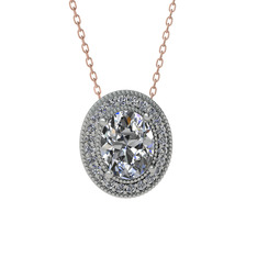 Swarovski ve pırlanta 18 ayar beyaz altın kolye (0.264 karat, 40 cm rose altın rolo zincir)