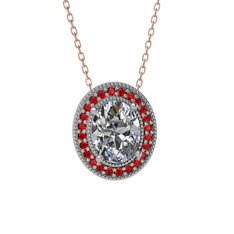 Beyaz zirkon ve garnet 8 ayar beyaz altın kolye (40 cm rose altın rolo zincir)