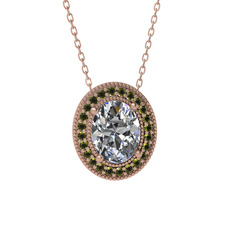 Esinti Oval Kolye - Beyaz zirkon ve peridot 14 ayar rose altın kolye (40 cm rose altın rolo zincir) #345aeu