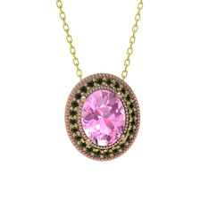 Esinti Oval Kolye - Pembe kuvars ve peridot 14 ayar rose altın kolye (40 cm gümüş rolo zincir) #3a81lj