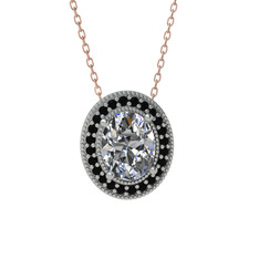 Esinti Oval Kolye - Beyaz zirkon ve siyah zirkon 18 ayar beyaz altın kolye (40 cm rose altın rolo zincir) #3awow3