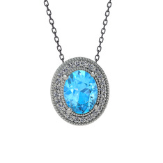 Esinti Oval Kolye - Akuamarin ve swarovski 925 ayar gümüş kolye (40 cm gümüş rolo zincir) #3iaddn