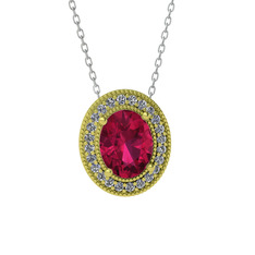 Rodolit garnet ve beyaz zirkon 18 ayar altın kolye (40 cm beyaz altın rolo zincir)