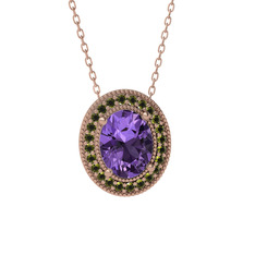 Ametist ve peridot 14 ayar rose altın kolye (40 cm rose altın rolo zincir)