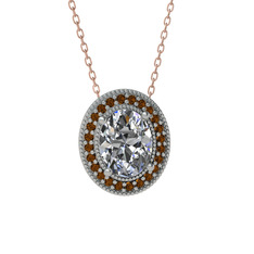 Esinti Oval Kolye - Beyaz zirkon ve dumanlı kuvars 8 ayar beyaz altın kolye (40 cm rose altın rolo zincir) #3zup03