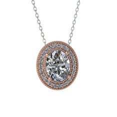 Esinti Oval Kolye - Swarovski ve pırlanta 8 ayar rose altın kolye (0.264 karat, 40 cm beyaz altın rolo zincir) #474ux9