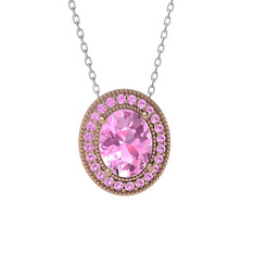 Pembe kuvars 14 ayar rose altın kolye (40 cm beyaz altın rolo zincir)