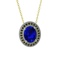 Lab safir ve peridot 925 ayar gümüş kolye (40 cm gümüş rolo zincir)