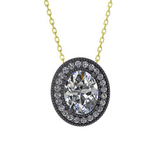 Swarovski 925 ayar siyah rodyum kaplama gümüş kolye (40 cm altın rolo zincir)