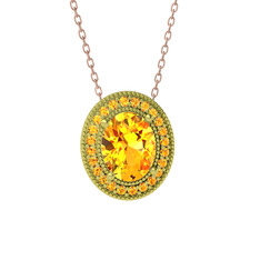 Esinti Oval Kolye - Sitrin 18 ayar altın kolye (40 cm rose altın rolo zincir) #4va83r