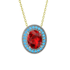 Esinti Oval Kolye - Garnet ve akuamarin 8 ayar beyaz altın kolye (40 cm altın rolo zincir) #4vo79k