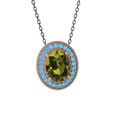Esinti Oval Kolye - Peridot ve akuamarin 8 ayar rose altın kolye (40 cm gümüş rolo zincir) #53t20o
