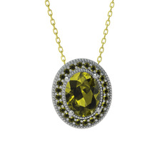 Esinti Oval Kolye - Peridot 8 ayar beyaz altın kolye (40 cm gümüş rolo zincir) #563jf5