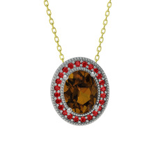 Esinti Oval Kolye - Dumanlı kuvars ve garnet 925 ayar gümüş kolye (40 cm gümüş rolo zincir) #58t2ew