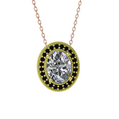Esinti Oval Kolye - Beyaz zirkon ve siyah zirkon 925 ayar altın kaplama gümüş kolye (40 cm rose altın rolo zincir) #5bil3l