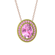 Esinti Oval Kolye - Pembe kuvars 18 ayar altın kolye (40 cm rose altın rolo zincir) #5k96tx