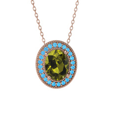 Peridot ve akuamarin 8 ayar rose altın kolye (40 cm rose altın rolo zincir)