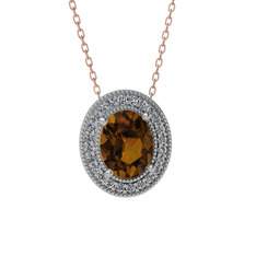 Esinti Oval Kolye - Dumanlı kuvars ve pırlanta 8 ayar beyaz altın kolye (0.264 karat, 40 cm rose altın rolo zincir) #5zi4gs