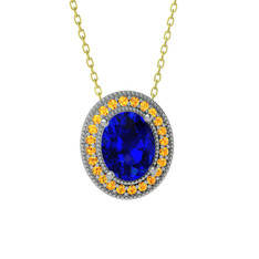 Esinti Oval Kolye - Lab safir ve sitrin 8 ayar beyaz altın kolye (40 cm altın rolo zincir) #60ibh1