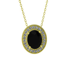 Esinti Oval Kolye - Siyah zirkon ve swarovski 925 ayar altın kaplama gümüş kolye (40 cm gümüş rolo zincir) #647win