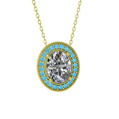 Esinti Oval Kolye - Swarovski ve akuamarin 18 ayar altın kolye (40 cm altın rolo zincir) #65cflw