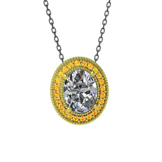 Swarovski ve sitrin 8 ayar altın kolye (40 cm gümüş rolo zincir)