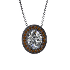 Esinti Oval Kolye - Swarovski ve dumanlı kuvars 925 ayar siyah rodyum kaplama gümüş kolye (40 cm gümüş rolo zincir) #6sc7m6