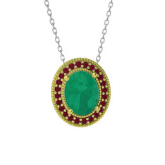 Esinti Oval Kolye - Kök zümrüt ve kök yakut 18 ayar altın kolye (40 cm gümüş rolo zincir) #6uouyu