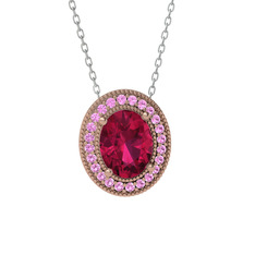 Rodolit garnet ve pembe kuvars 14 ayar rose altın kolye (40 cm beyaz altın rolo zincir)