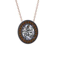 Esinti Oval Kolye - Swarovski ve dumanlı kuvars 925 ayar siyah rodyum kaplama gümüş kolye (40 cm rose altın rolo zincir) #8mqkrb