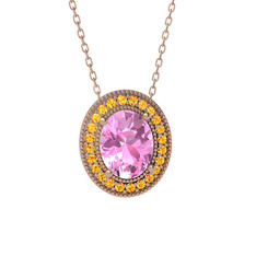 Esinti Oval Kolye - Pembe kuvars ve sitrin 8 ayar rose altın kolye (40 cm rose altın rolo zincir) #8yb0me